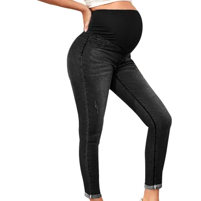 Pregnant Women Casual High Waist Denim Elastic Leggings