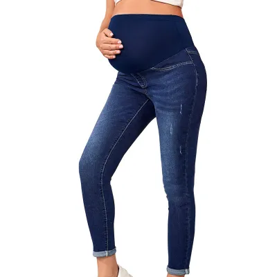 Pregnant Women Casual High Waist Denim Elastic Leggings
