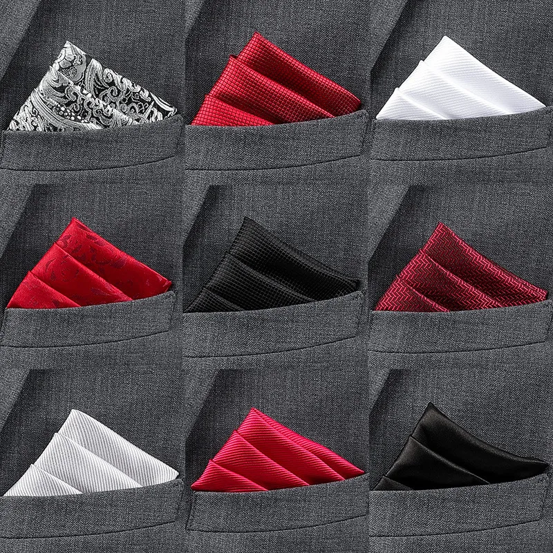 Men Fashion Solid Stripe Suit Pocket Square Polyester Filament High-End