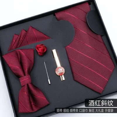 Men Simple Stripe Tie Bow Tie Square 5 Piece Set - Polyester Filament Business Formal