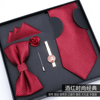 Men Simple Stripe Tie Bow Tie Square 5 Piece Set - Polyester Filament Business Formal