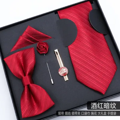 Men Simple Stripe Tie Bow Tie Square 5 Piece Set - Polyester Filament Business Formal