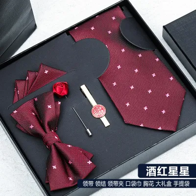 Men Simple Stripe Tie Bow Tie Square 5 Piece Set - Polyester Filament Business Formal