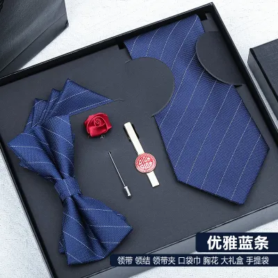 Men Simple Stripe Tie Bow Tie Square 5 Piece Set - Polyester Filament Business Formal