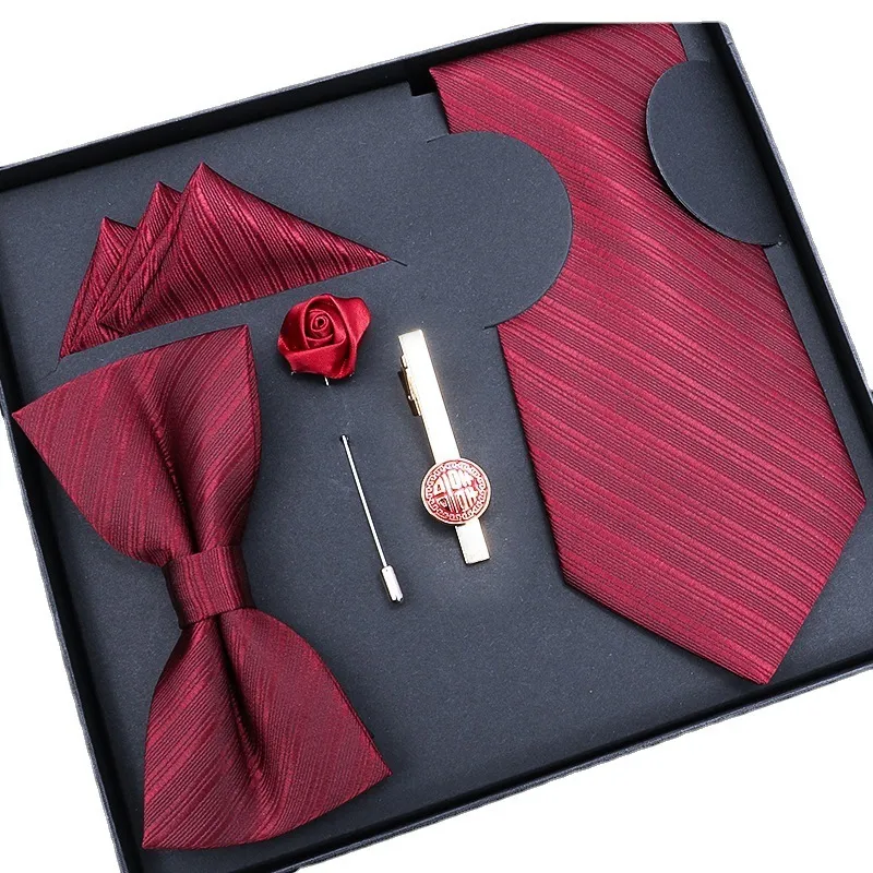 Men Simple Stripe Tie Bow Tie Square 5 Piece Set - Polyester Filament Business Formal