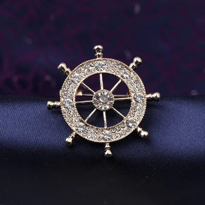 Men's Fashion Simple Crown Rudder Rhinestone Suit Brooch