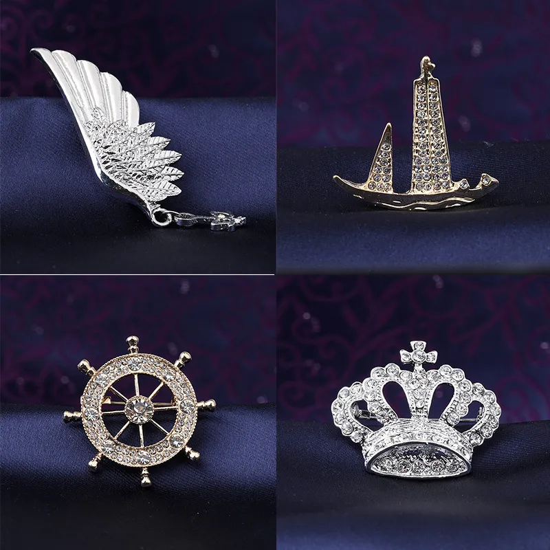 Men's Fashion Simple Crown Rudder Rhinestone Suit Brooch