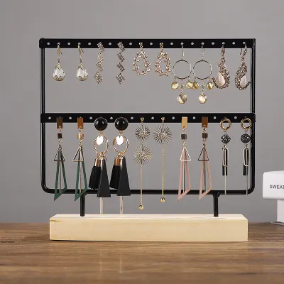 Solid Wooden Iron Earring Rack Storage Jewelry Display Rack