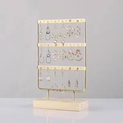 Solid Wooden Iron Earring Rack Storage Jewelry Display Rack