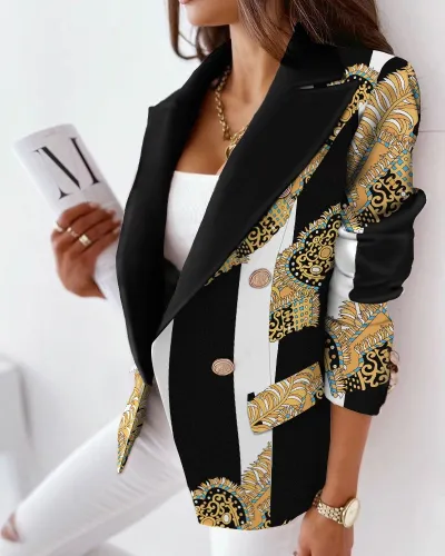 Women's Fashion Print Lapel Blazer Coat