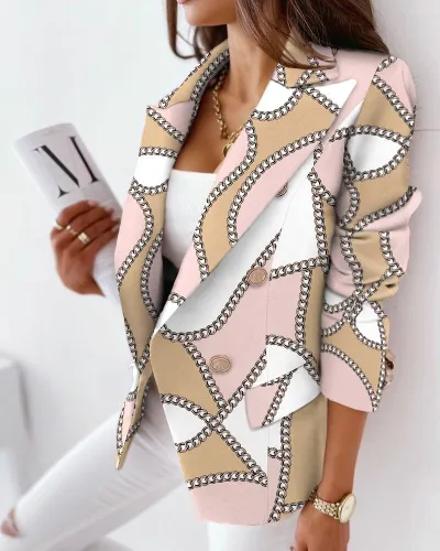 Women's Fashion Print Lapel Blazer Coat