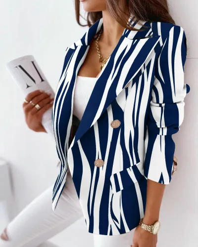 Women's Fashion Print Lapel Blazer Coat