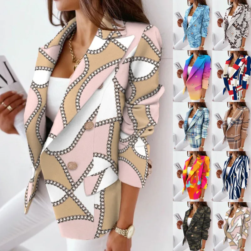 Women's Fashion Print Lapel Blazer Coat
