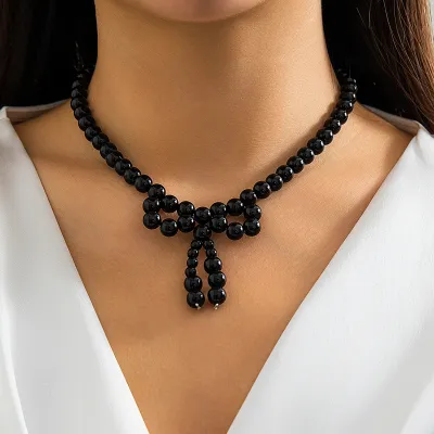Fashion Imitation Pearl Bow Ball Chain Necklace
