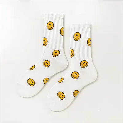 Women's Fashion Smiley Face Letter Mid-Tube Cotton Socks
