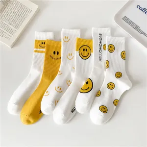 Women's Fashion Smiley Face Letter Mid-Tube Cotton Socks
