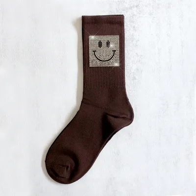 Women's Fashion Rhinestone Smiley Cotton Socks