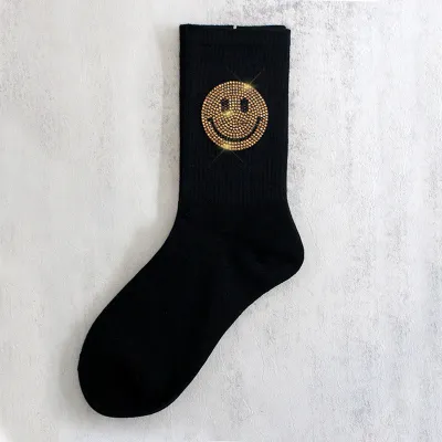 Women's Fashion Rhinestone Smiley Cotton Socks