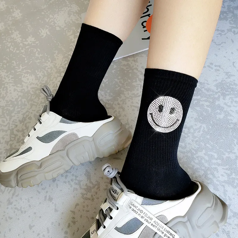 Women's Fashion Rhinestone Smiley Cotton Socks