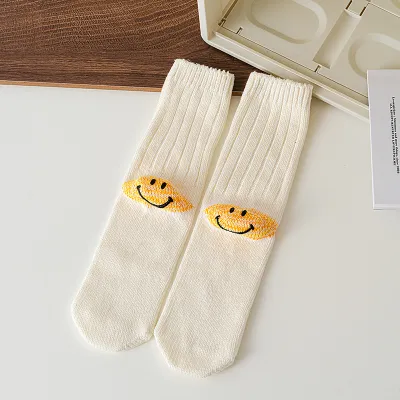 Street Men's And Women's Mid-Barrel Winter Wool Thick Knit Smiley Socks