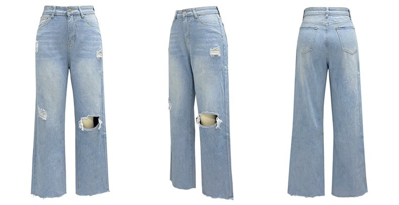 パンツ RIPPED WIDE STRAIGHT DENIM TSY Wholesale Women Fashion Ripped Wide Leg Straight Jeans