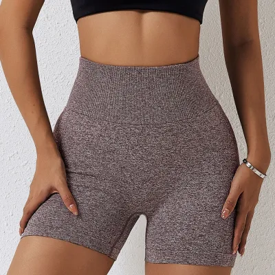 Women High Waist Seamless Yoga Shorts Solid Color