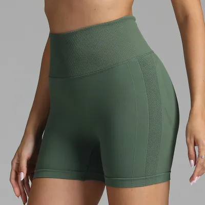 Women High Waist Seamless Yoga Shorts Solid Color