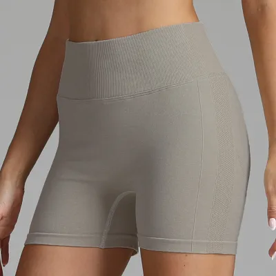 Women High Waist Seamless Yoga Shorts Solid Color
