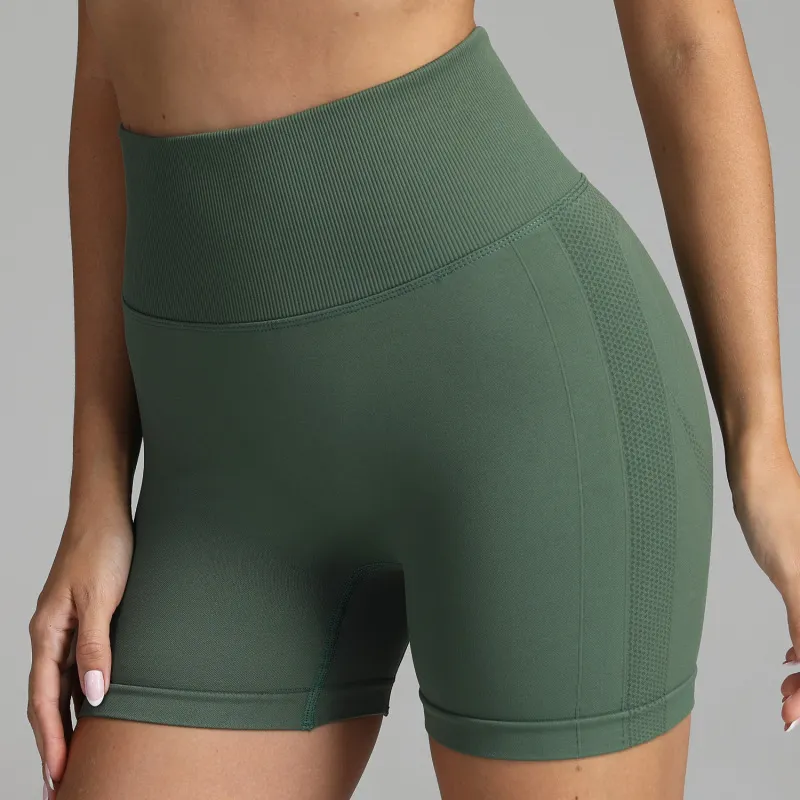 Women High Waist Seamless Yoga Shorts Solid Color