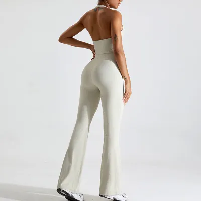 Women's Yoga Quick-Dry Hanging Neck Solid Color Tight Sports Jumpsuits
