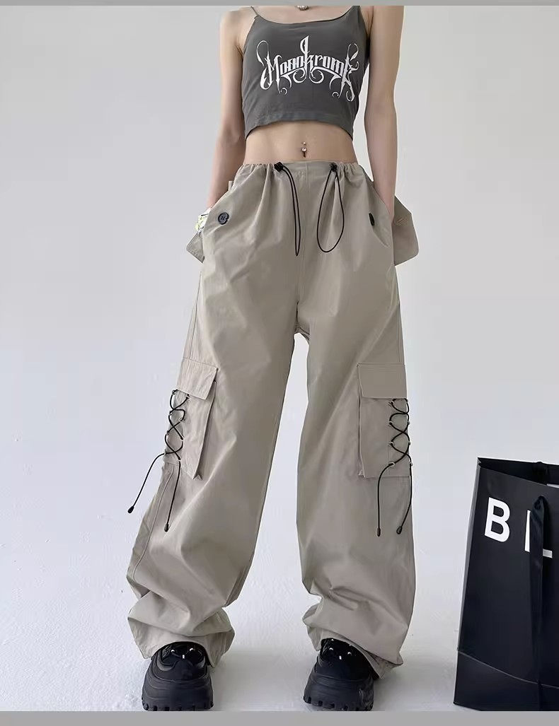 Wholesale Street Fashion Women Khaki Casual Loosewide Leg