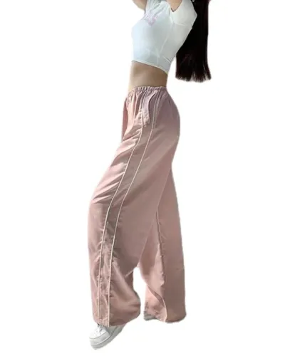Street Fashion Women Drawstring Leisure Waist Multicolor Stripe Cargo Pants