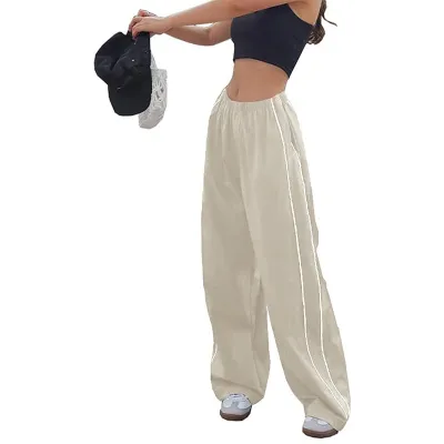Street Fashion Women Drawstring Leisure Waist Multicolor Stripe Cargo Pants