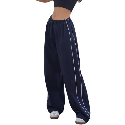Street Fashion Women Drawstring Leisure Waist Multicolor Stripe Cargo Pants