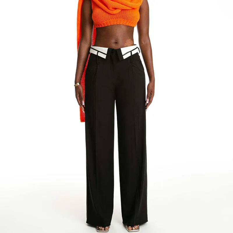 Spring Vintage Women Office Chic Loose Lapel Straight Leg Pants
