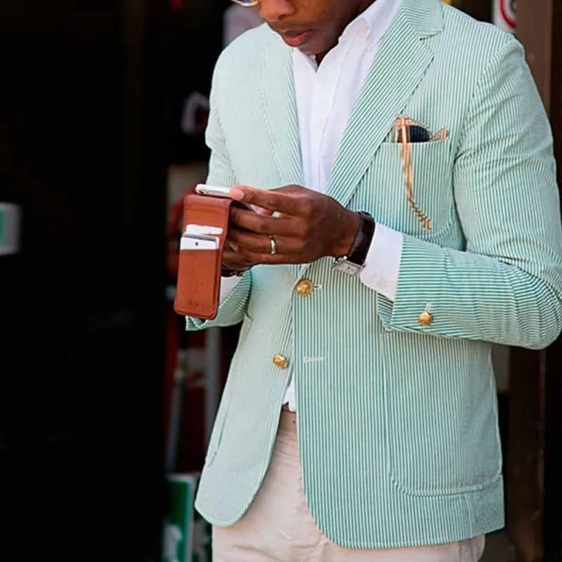 Men Fashion Casual Party Plaid Long Sleeve Lapel Suit