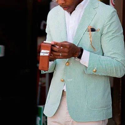 Men Fashion Casual Party Plaid Long Sleeve Lapel Suit