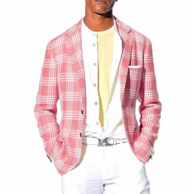 Men Fashion Casual Party Plaid Long Sleeve Lapel Suit