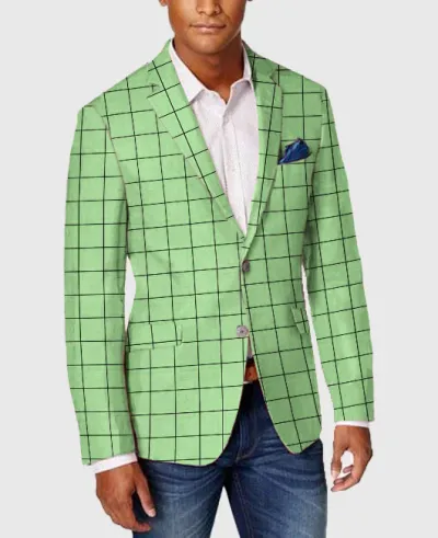 Men Slim Fit Plaid Suit Jacket Long Sleeve Lapel Party Casual
