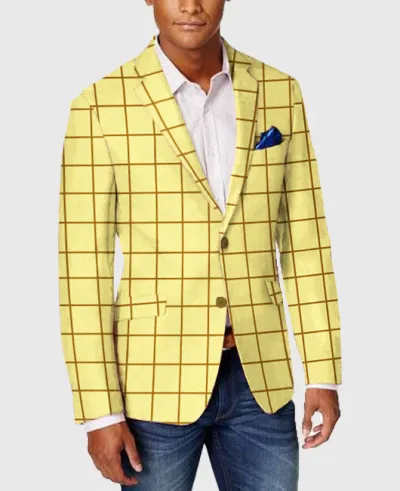 Men Slim Fit Plaid Suit Jacket Long Sleeve Lapel Party Casual