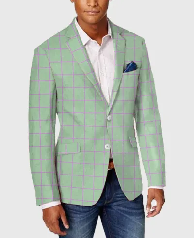 Men Slim Fit Plaid Suit Jacket Long Sleeve Lapel Party Casual