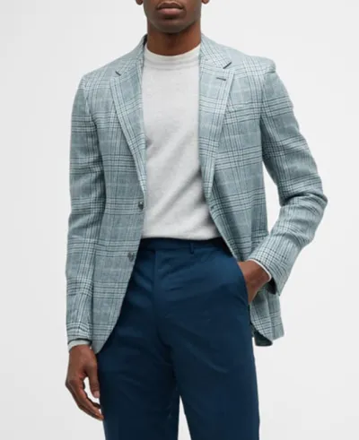 Men Slim Fit Plaid Suit Jacket Long Sleeve Lapel Party Casual