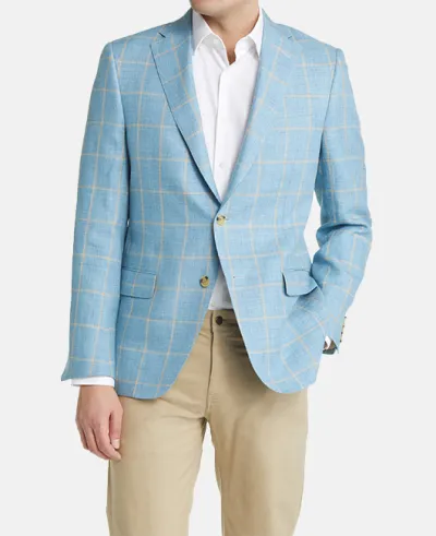 Men Slim Fit Plaid Suit Jacket Long Sleeve Lapel Party Casual