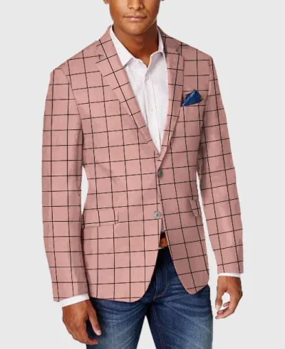 Men Slim Fit Plaid Suit Jacket Long Sleeve Lapel Party Casual