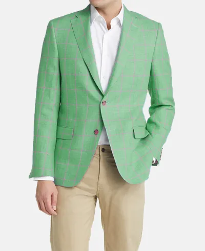 Men Slim Fit Plaid Suit Jacket Long Sleeve Lapel Party Casual
