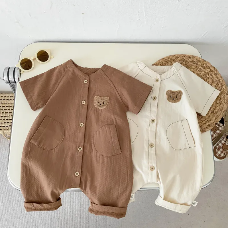 Kids Baby Boys Girls Casual Cute Cartoon Print Short Sleeve Round Neck Romper Triangle Climb Cotton Romper