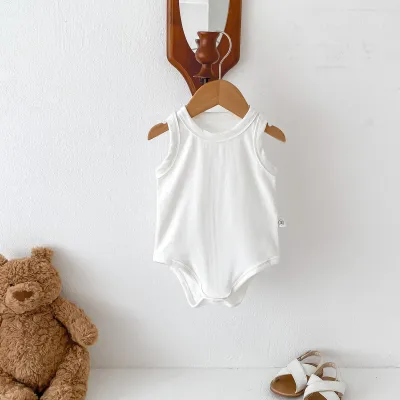 Kids Baby Boys Girls Casual Sleeveless Solid Color Cotton Romper