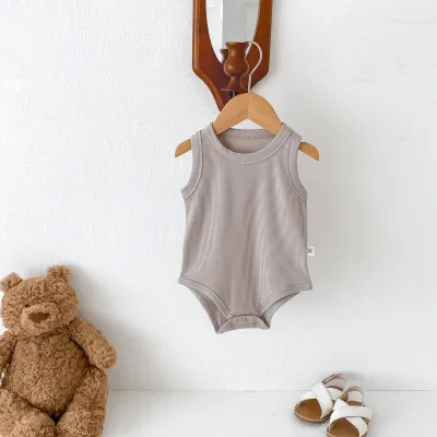 Kids Baby Boys Girls Casual Sleeveless Solid Color Cotton Romper