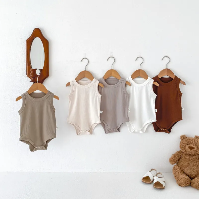 Kids Baby Boys Girls Casual Sleeveless Solid Color Cotton Romper