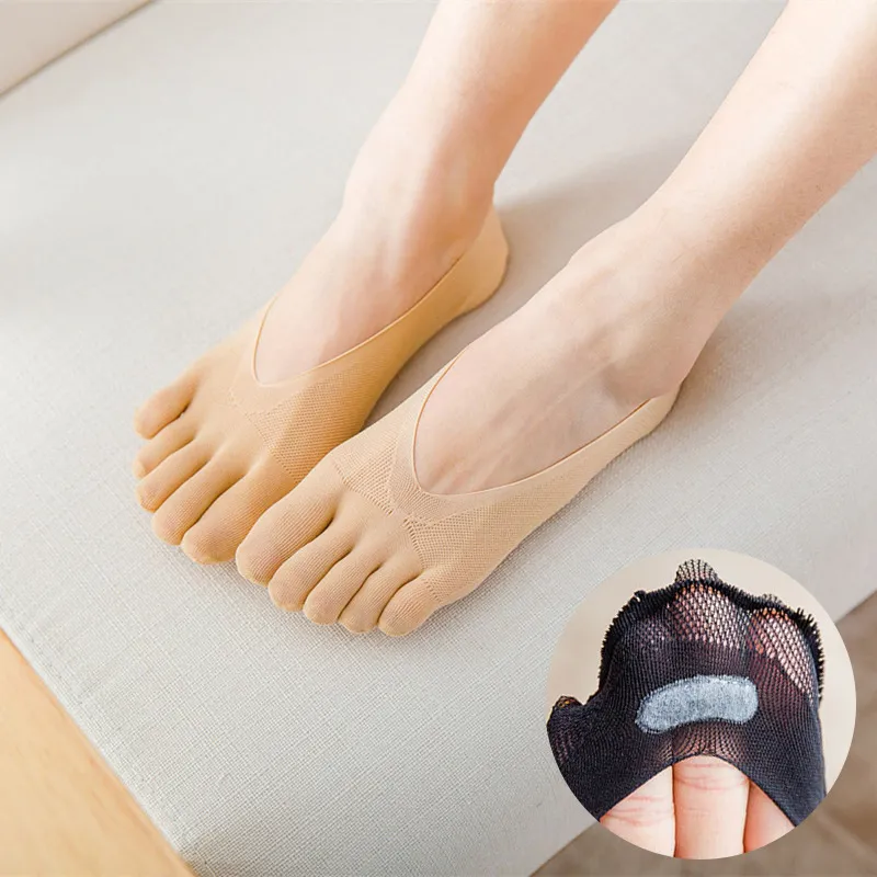 Summer Women Fashion Solid Color Anti-Slip Five-Finger Socks